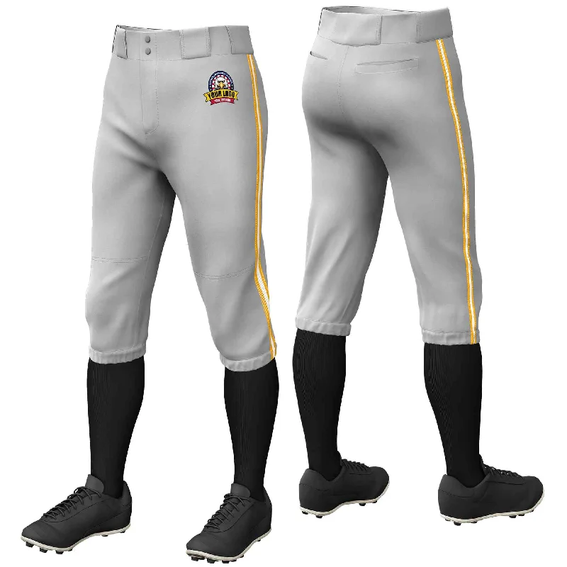 Limited Time Custom Gray Yellow White-Yellow Classic Fit Stretch Practice Knickers Baseball Pants