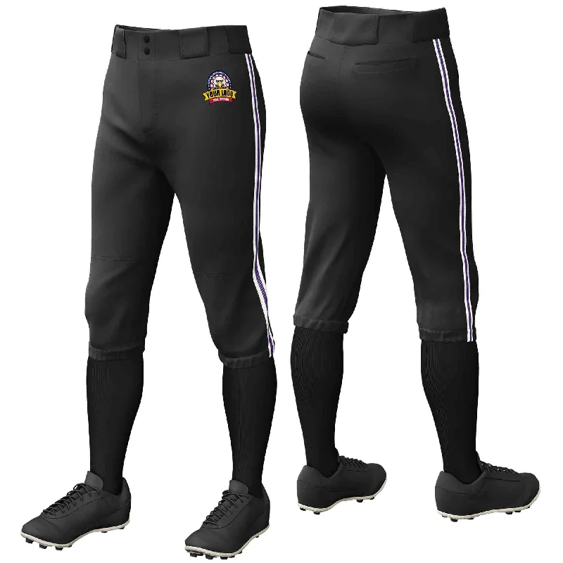 Blowout Deals Custom Black White Purple-White Classic Fit Stretch Practice Knickers Baseball Pants