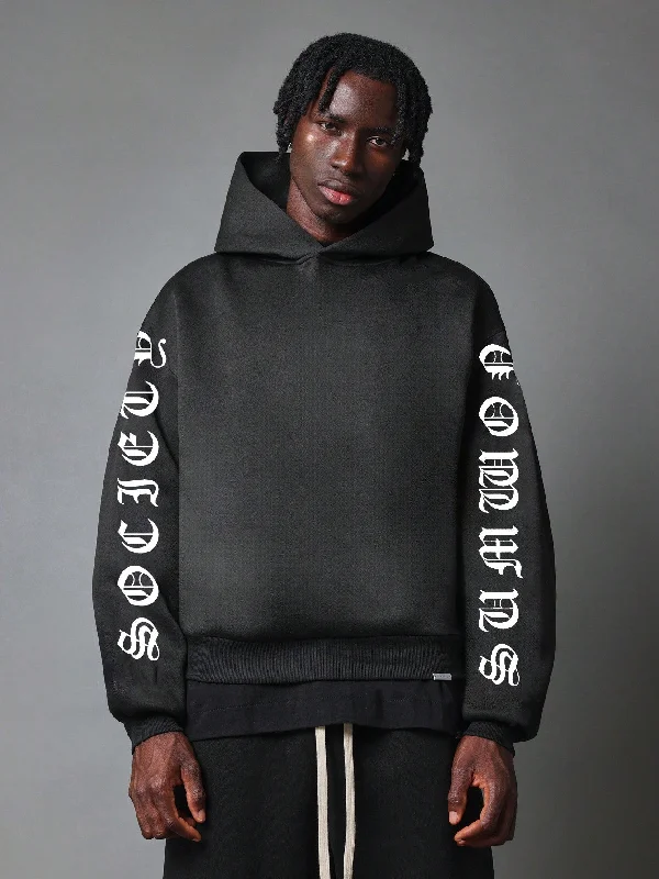 One-Day Only Regular Fit Overhead Hoodie With Gothic Script Graphic Print