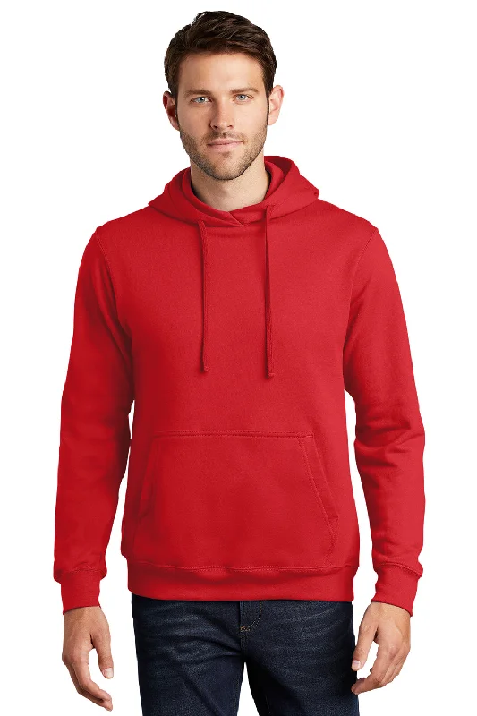 Act Now Port & Company Mens Fan Favorite Fleece Hooded Sweatshirt Hoodie w/ Pouch Pocket - Bright Red