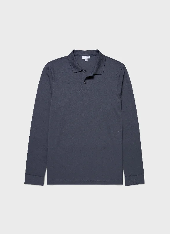 Weekend Offers That Tempt Men's Long Sleeve Piqué Polo Shirt in Slate Blue