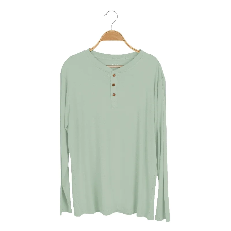 Final Markdown Men's Long Sleeve Henley Top in Thyme