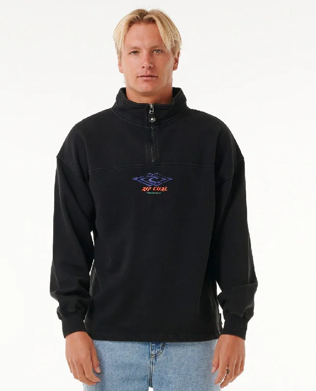 Bonus Offer Rip Curl QuestÂ 1/4 Zip Crew Sweatshirt-Black