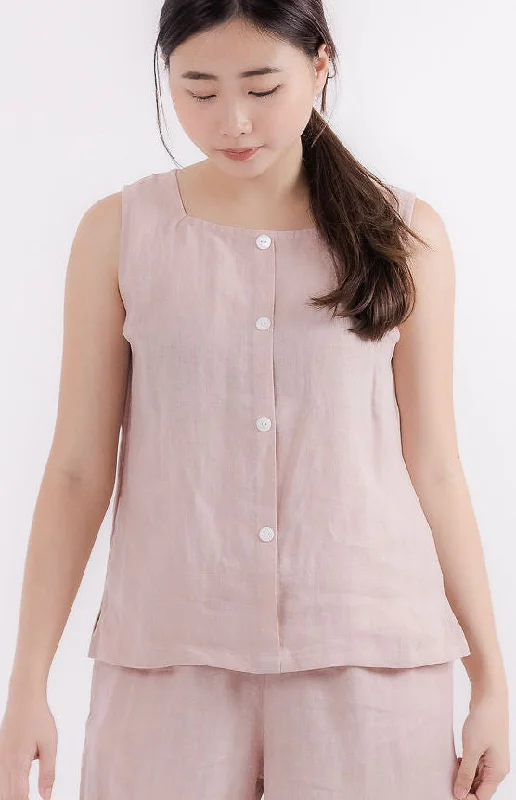 Linen Sleeveless Top in Dusty Pink