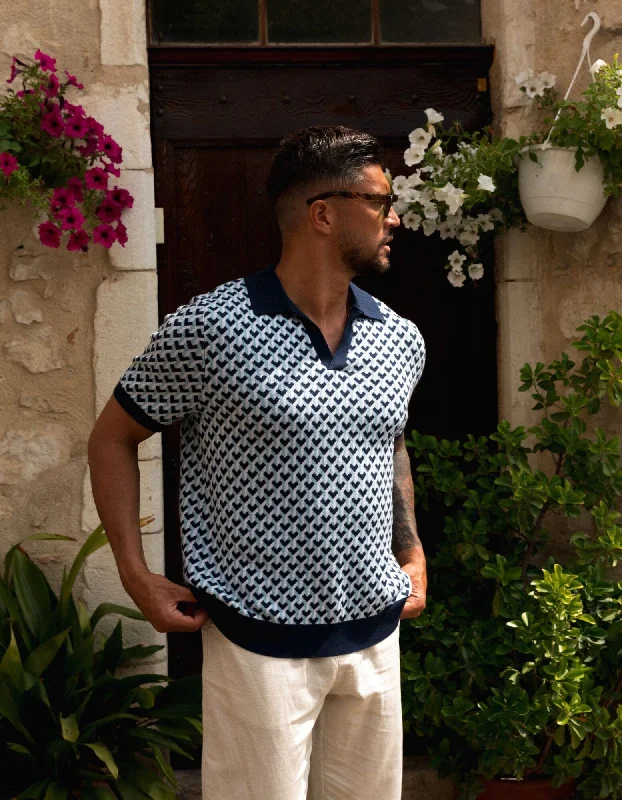 Discount Deals Blue Illusion Knit Polo