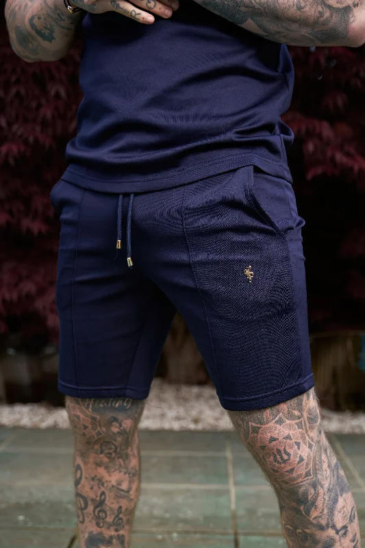 Unmissable Offer Father Sons Scuba Navy / Gold  Elasticated Drawstring Pintuck Shorts - FSH1040