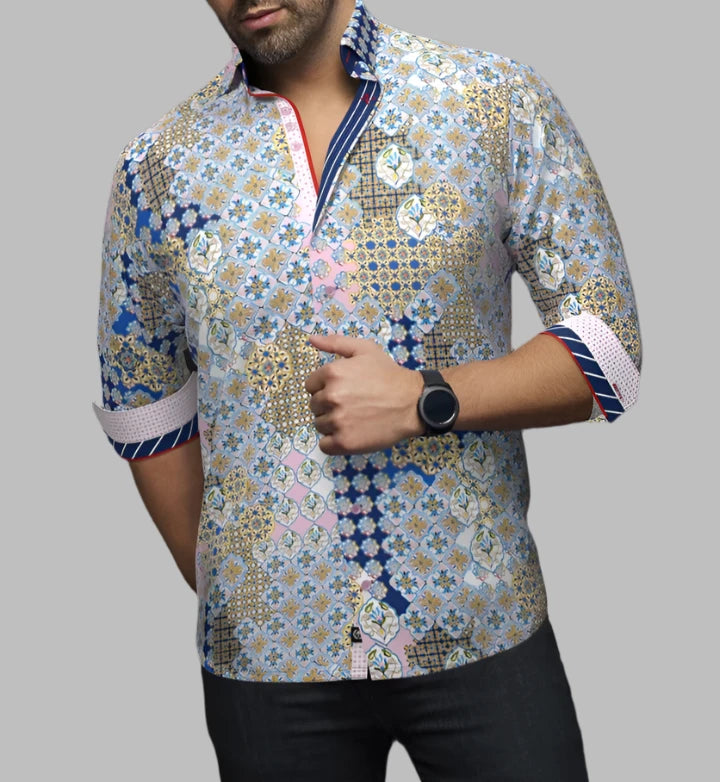 Discount Extravaganza Au Noir "Carlson" Woven Long Sleeve Sport Shirt - Pink