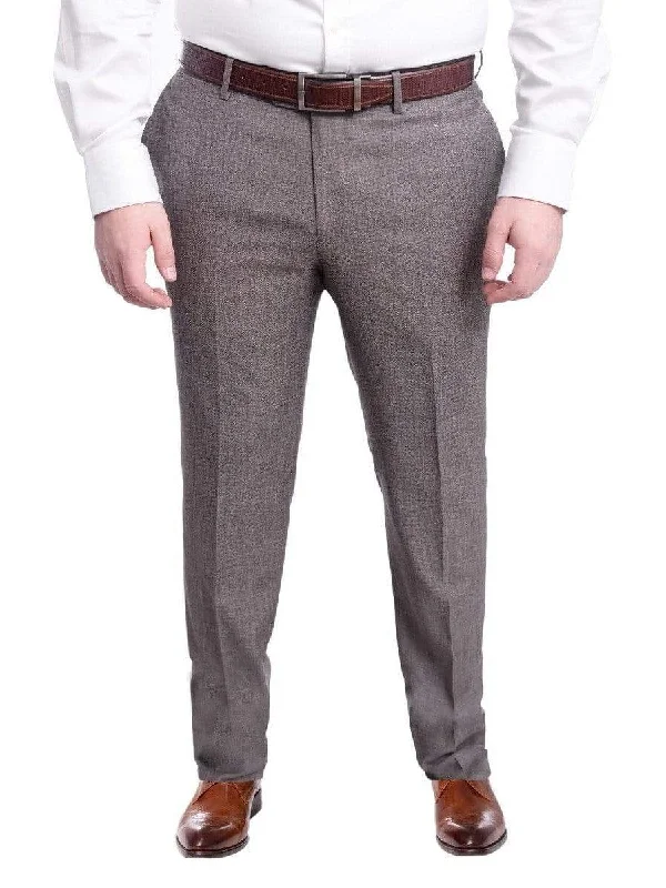 The Best Prices Napoli Slim Fit Brown Herringbone Flat Front Wool Dress Pants