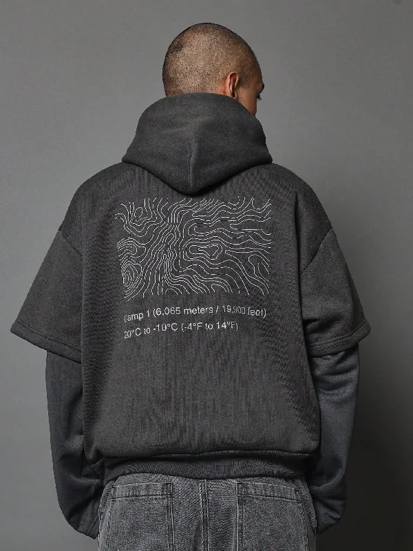 Best Choice Oversized Fit Contrast Colour Double Sleeve Overhead Hoodie With Drawcords