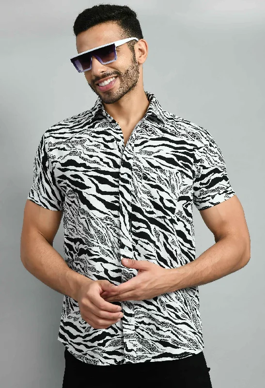 Low Price Animal Print Black White Linen Shirt