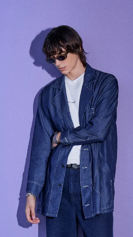 Deal Alert Indigo Tencel Light Jacket with Contrast Top Stitching