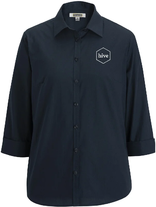 Deal Frenzy Edwards Ladies Essential Broadcloth Shirt 3/4 Sleeve