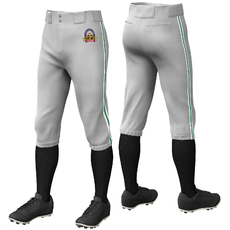 Weekend Price Cuts Galore Custom Gray White Kelly Green-White Classic Fit Stretch Practice Knickers Baseball Pants