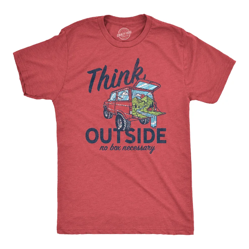 Extra Savings Mens Think Outside No Box Necessary Funny Camping Vintage Car Trunk T shirt